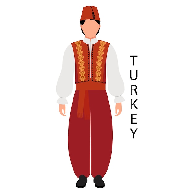 Vecteur un homme en costume folklorique turc et coiffure de tête culture et traditions de la turquie vector d'illustration