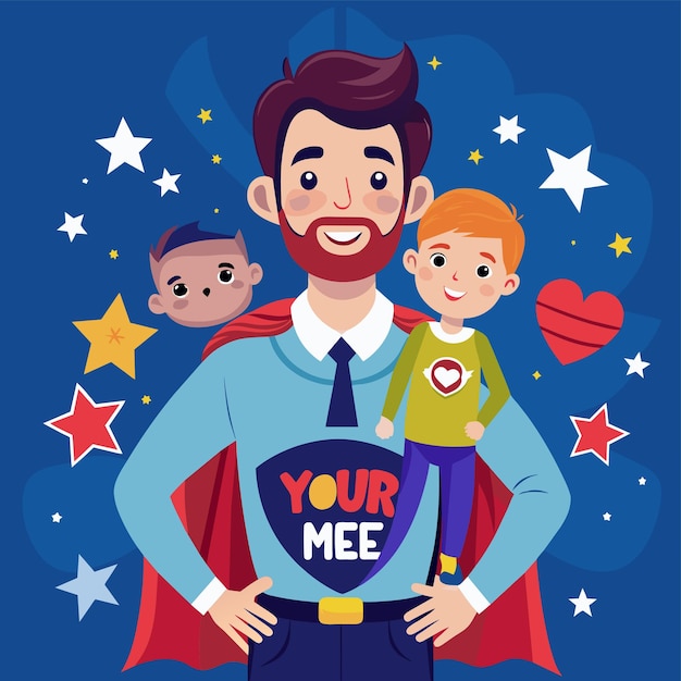 un homme en costume avec un logo de superman et un bébé et un signe qui dit votre votre citation votre citation