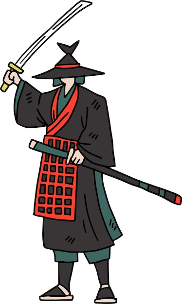 Un homme en costume de samouraï tenant une épée