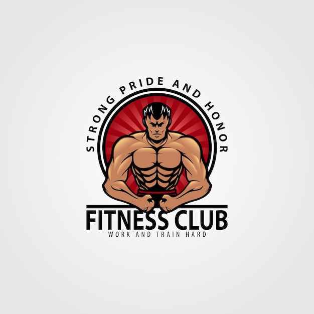 Homme Avec Création De Logo De Club De Fitness Musculaire