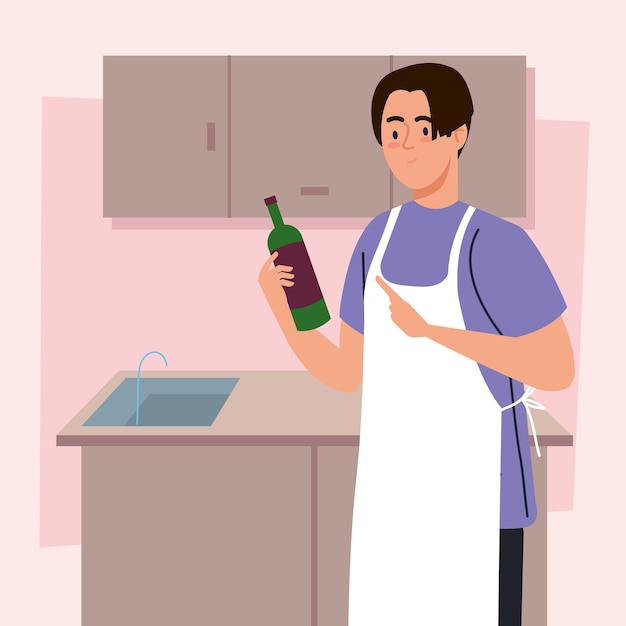 Homme Cuisinant Avec Du Vin