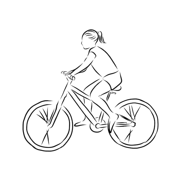 Homme De Cycliste Cycliste Avec Vélo Isolé Sur Fond, Illustration Vectorielle, Dessinés à La Main, Croquis