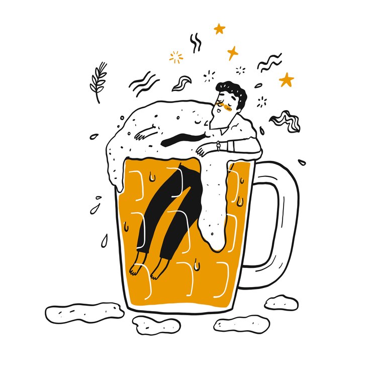 Un homme dans le verre de bière.