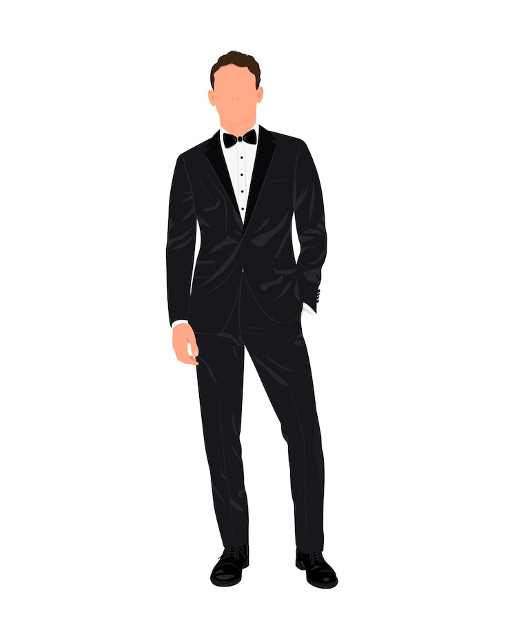 Vecteur homme debout en costume, homme d'affaires en costume et illustration de noeud papillon