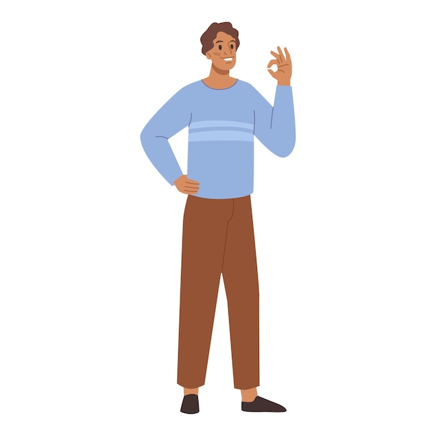 Homme debout et pointant à la main signe ok