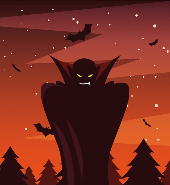 Homme déguisé de vampire en scène d'halloween