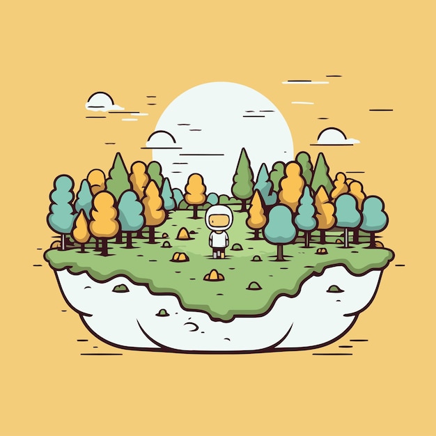 Vecteur homme de dessin animé debout sur l'herbe dans la forêt illustration vectorielle