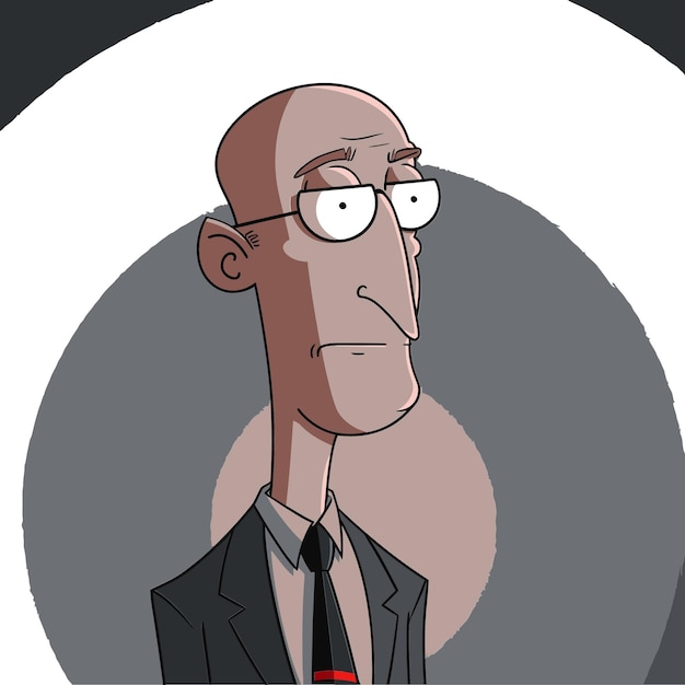 un homme de dessin animé avec des lunettes et une ligne rouge autour de son cou