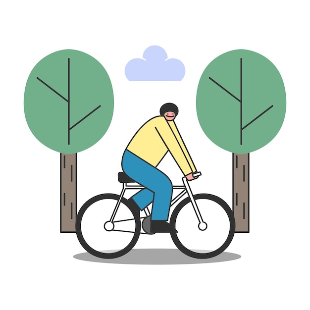 Homme De Dessin Animé à Vélo. Mâle à Vélo Dans Le Parc Pour L'exercice Du Matin Ou Au Lieu De Travail. Formation De Cycliste Guy