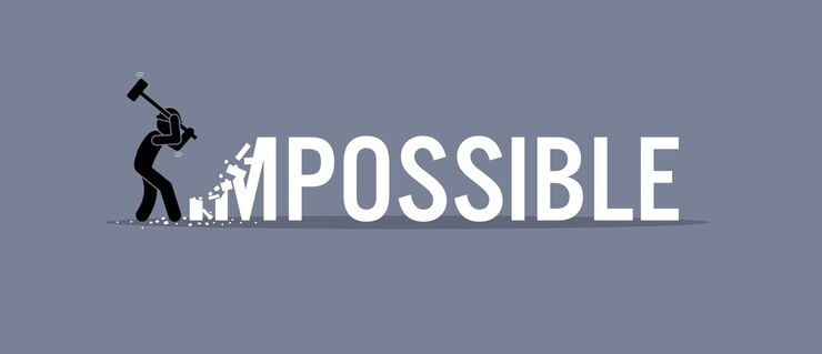 Vecteur homme détruisant le mot impossible au possible. les illustrations vectorielles représentent la possibilité, l'opportunité et la détermination.