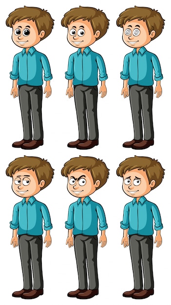 Vecteur homme avec différentes expressions faciales