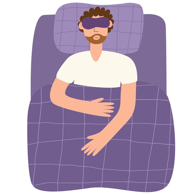 Homme dormant dans un lit avec un masque de sommeil Sommeil sain Journée mondiale du sommeil Mois national du lit