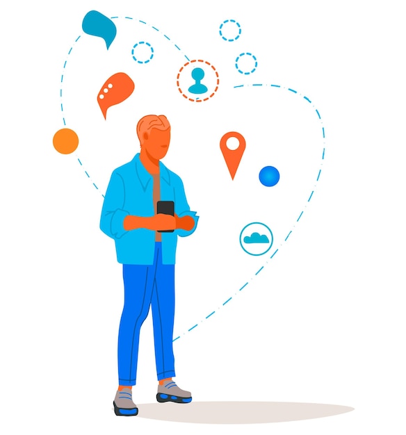 Homme envoyant des messages depuis un téléphone mobile Téléphone mobile et Internet sans fil