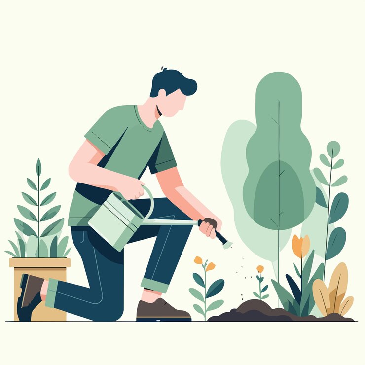 Vecteur un homme est en jardinage dans un style de conception plat