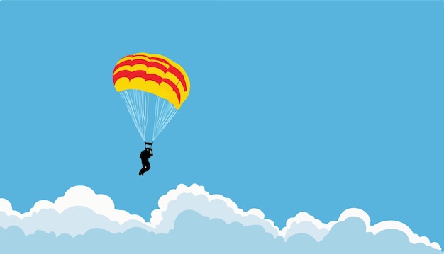 Vecteur un homme est en parachute dans les nuages avec un parachute