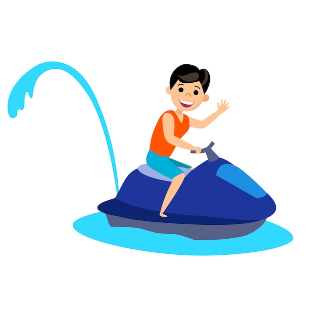 Homme faisant du jet ski, vélo aquatique. Homme isolé sur fond blanc