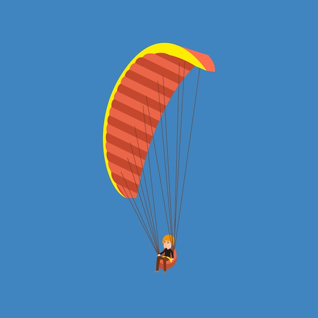 Vecteur homme faisant du parapente sur un parachute parachutiste descendant avec un parachute