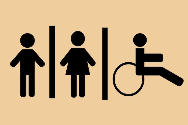 Homme en fauteuil roulant avec signe de toilette homme et femme normal à titre d'illustration