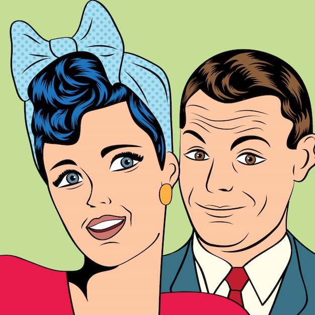 Homme et femme amour couple dans le style bande dessinée pop art