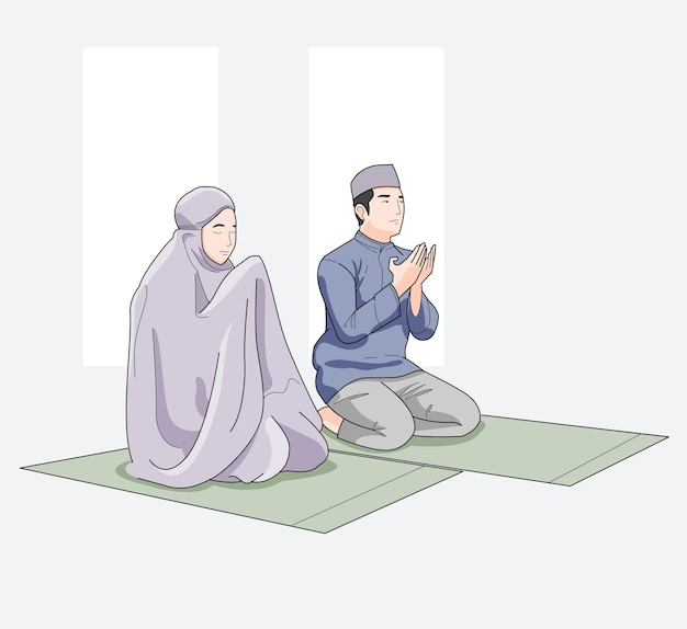 Homme Et Femme Assis Prient Allah Adorant Le Pardon Et Le Zikr