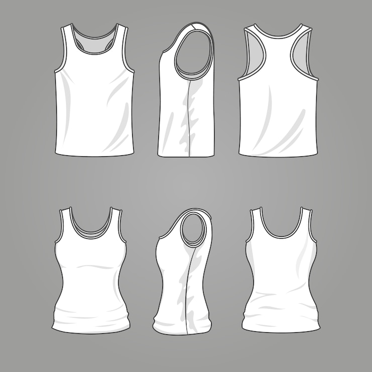 Vecteur homme et femme blanc contour casual débardeur vecteur