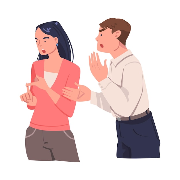 Un homme et une femme en colère se disputent en conflit avec quelqu'un Illustration vectorielle