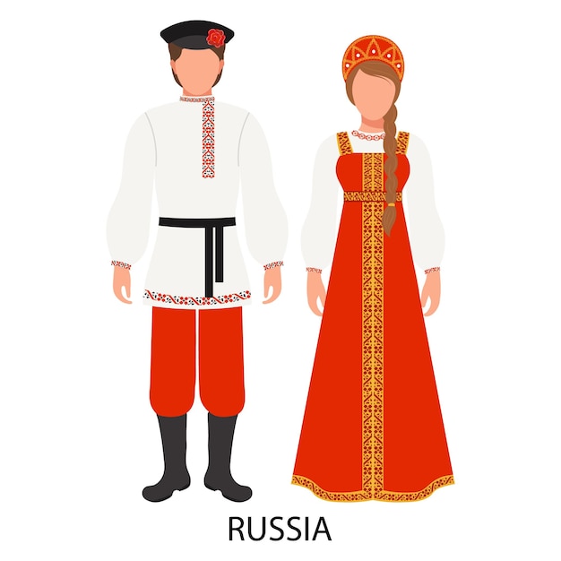 Vecteur un homme et une femme en costumes folkloriques russes culture et traditions de la russie illustration vectorielle