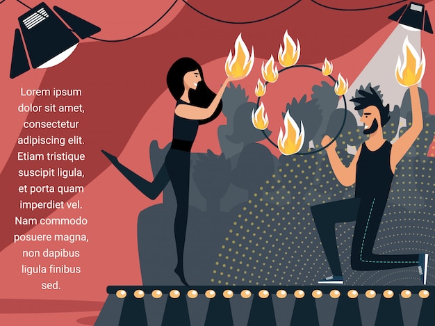 Homme et femme dansant et jonglant avec le feu.