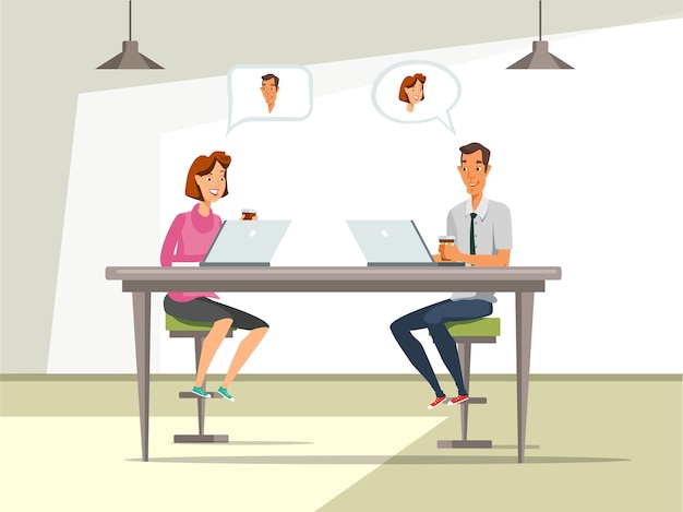 Homme et femme à l'illustration d'entrevue d'emploi.