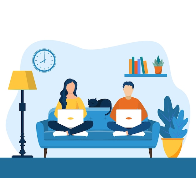 Homme et femme avec un ordinateur portable
