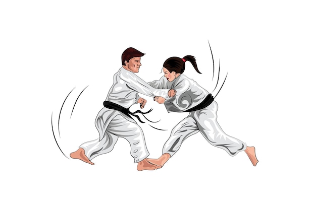 Un homme et une femme se battent au karaté.