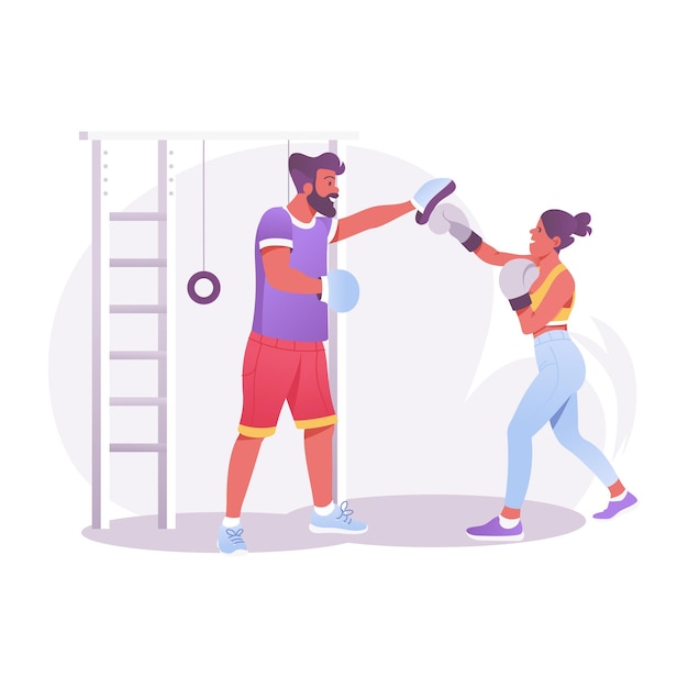 un homme et une femme sont engagés dans la boxe dans un gymnase