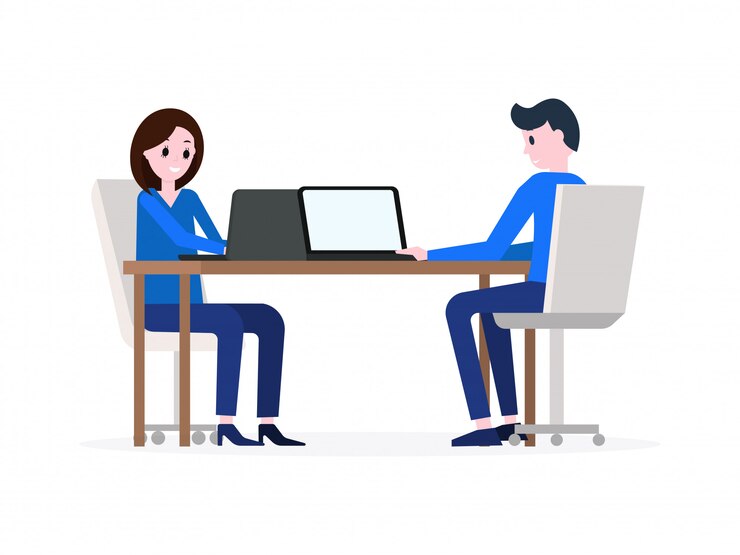 Vecteur homme et femme travaillant sur des ordinateurs portables