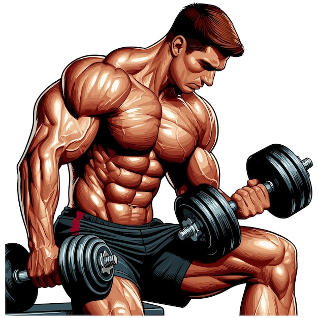 Un homme fort et musclé ramasse des haltères illustration vectorielle