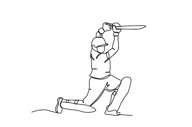 Vecteur un homme frappe la balle par le haut dessin d'une ligne de cricket