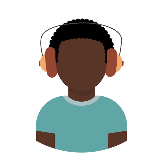 Homme ou garçon noir afro-américain avec icône de casque plat Illustration vectorielle d'avatar utilisateur