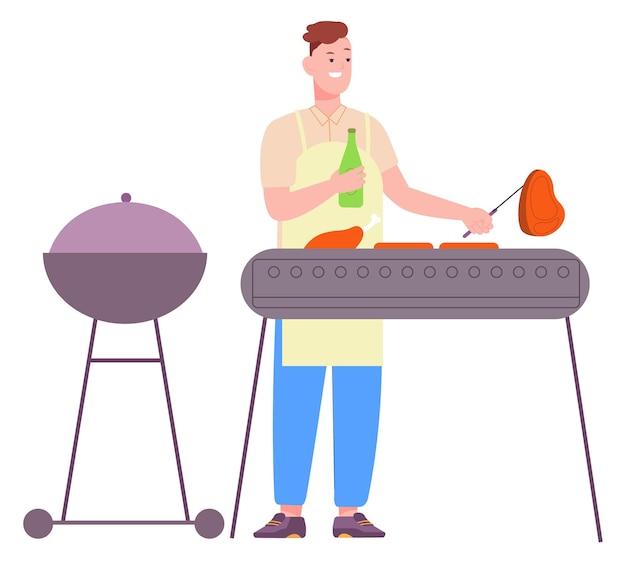 Homme griller de la viande sur un barbecue