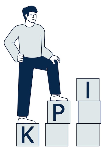 Homme grimpant sur des blocs kpi Icône de performance croissante isolée sur fond blanc