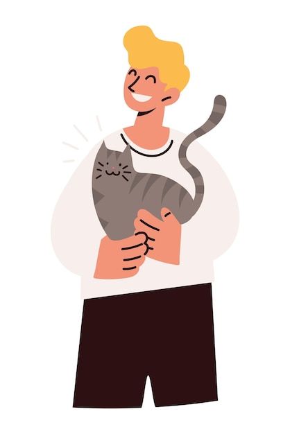 homme heureux et chat de compagnie