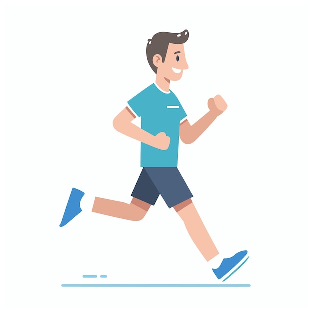 un homme heureux faisant du jogging avec un t-shirt bleu illustrations vectorielles simples et plates