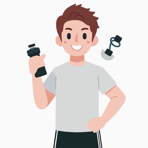 Un homme heureux et en forme avec une bouteille d'eau