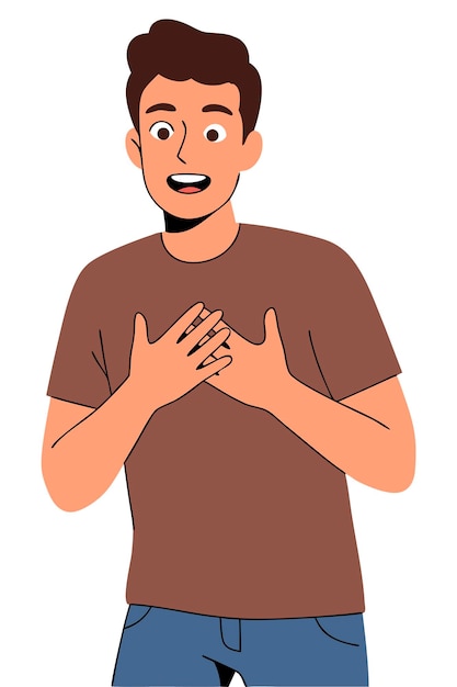 Homme heureux avec la main sur la poitrine exprimant la joie et la confiance dans un style de conception graphique décontracté