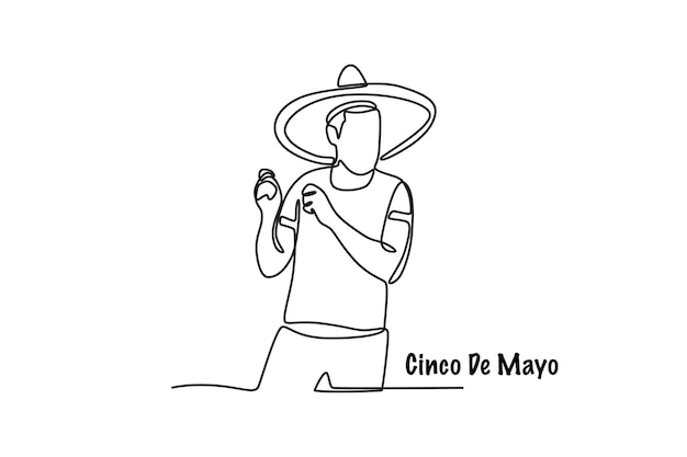 Vecteur un homme heureux portant un chapeau de sombrero tout en dansant cinco de mayo concept dessin en ligne