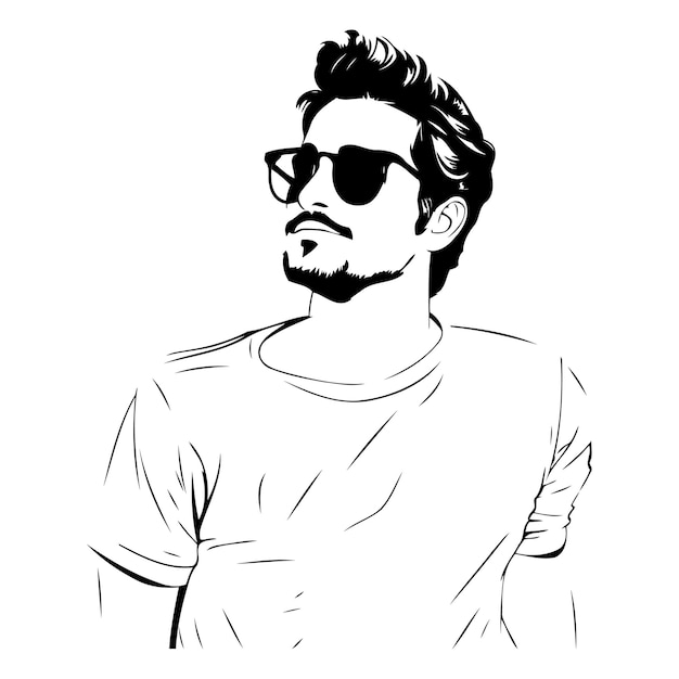 Vecteur homme hipster avec des lunettes de soleil et un t-shirt blanc illustration vectorielle