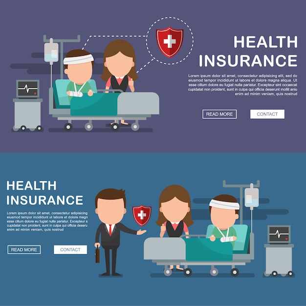 Vecteur homme à l'hôpital blessé et concept de services d'assurance pour bannière, concept d'assurance maladie. protection de la santé. soins médicaux. concept de soins de santé.