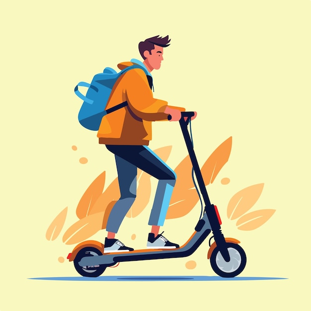 Vecteur homme d'illustration vectorielle avec scooter électrique dans le style d'automne