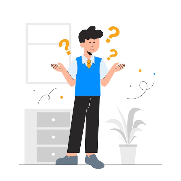 L'homme avec les illustrations de la pose d'interrogation