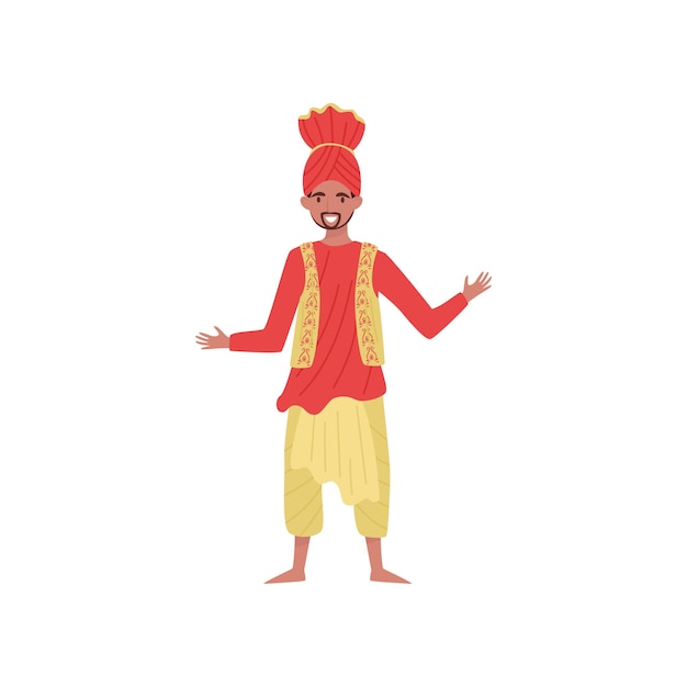 Vecteur homme indien barbu dans un turban et des vêtements traditionnels vecteur illustration isolée sur un fond blanc