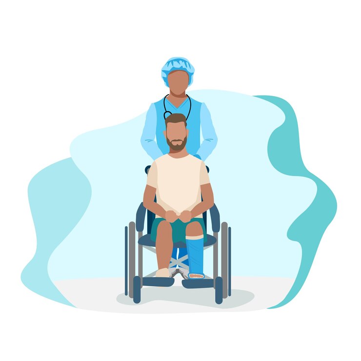 Vecteur homme avec une jambe cassée à l'hôpital