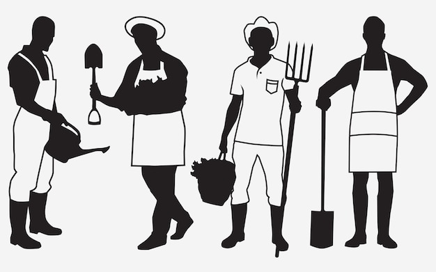 L'homme Jardinier Illustration Silhouettes Dessin Au Trait